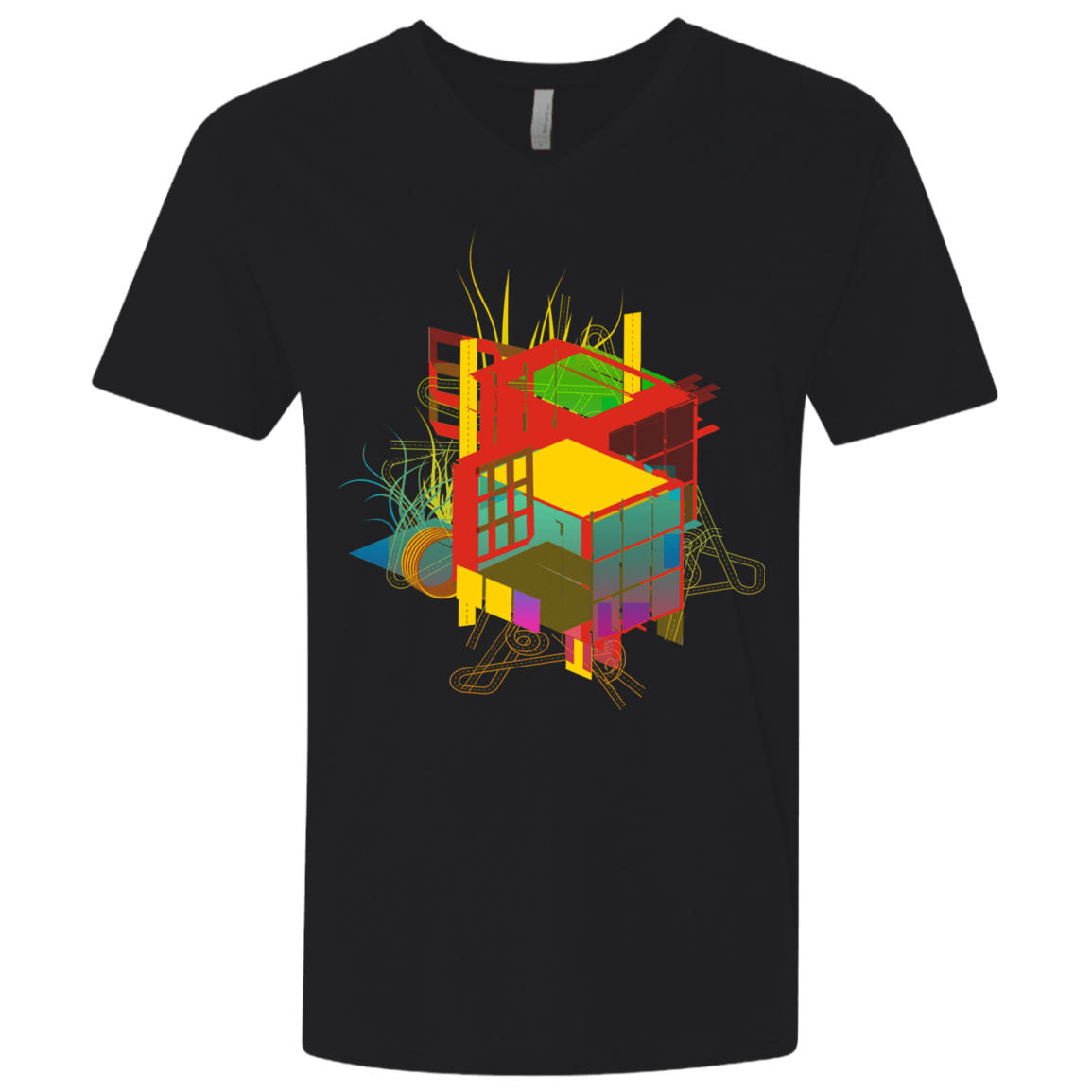 T-Shirts Black / X-Small Rubik's Building Men's Premium V-Neck