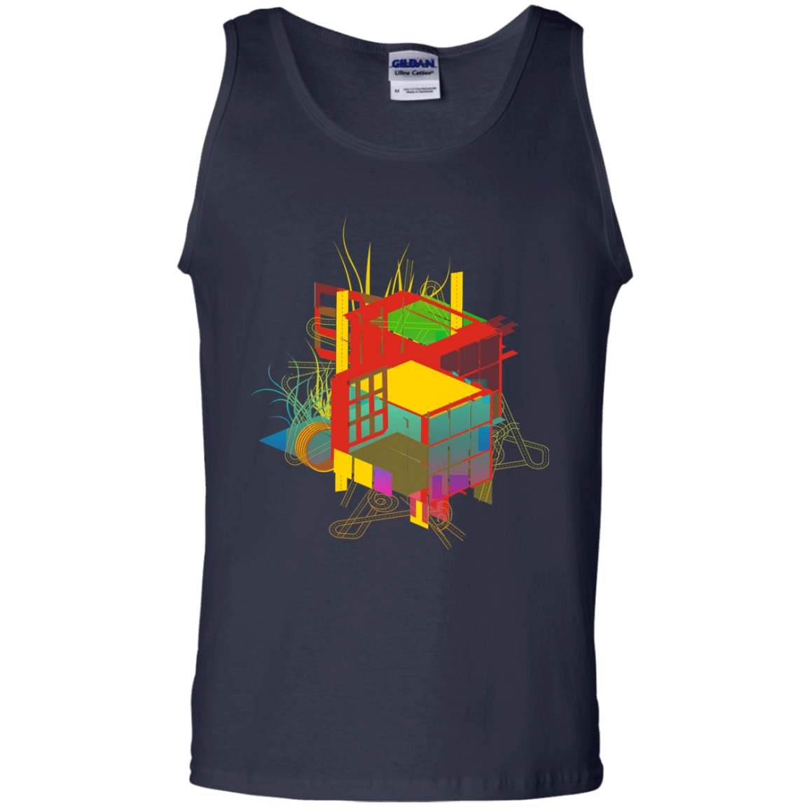 T-Shirts Navy / S Rubik's Building Men's Tank Top
