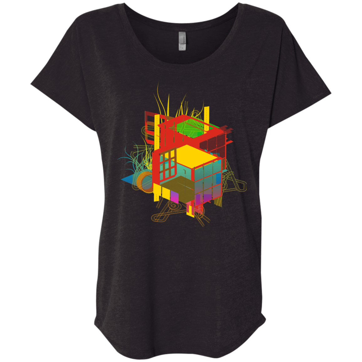 T-Shirts Vintage Black / X-Small Rubik's Building Triblend Dolman Sleeve