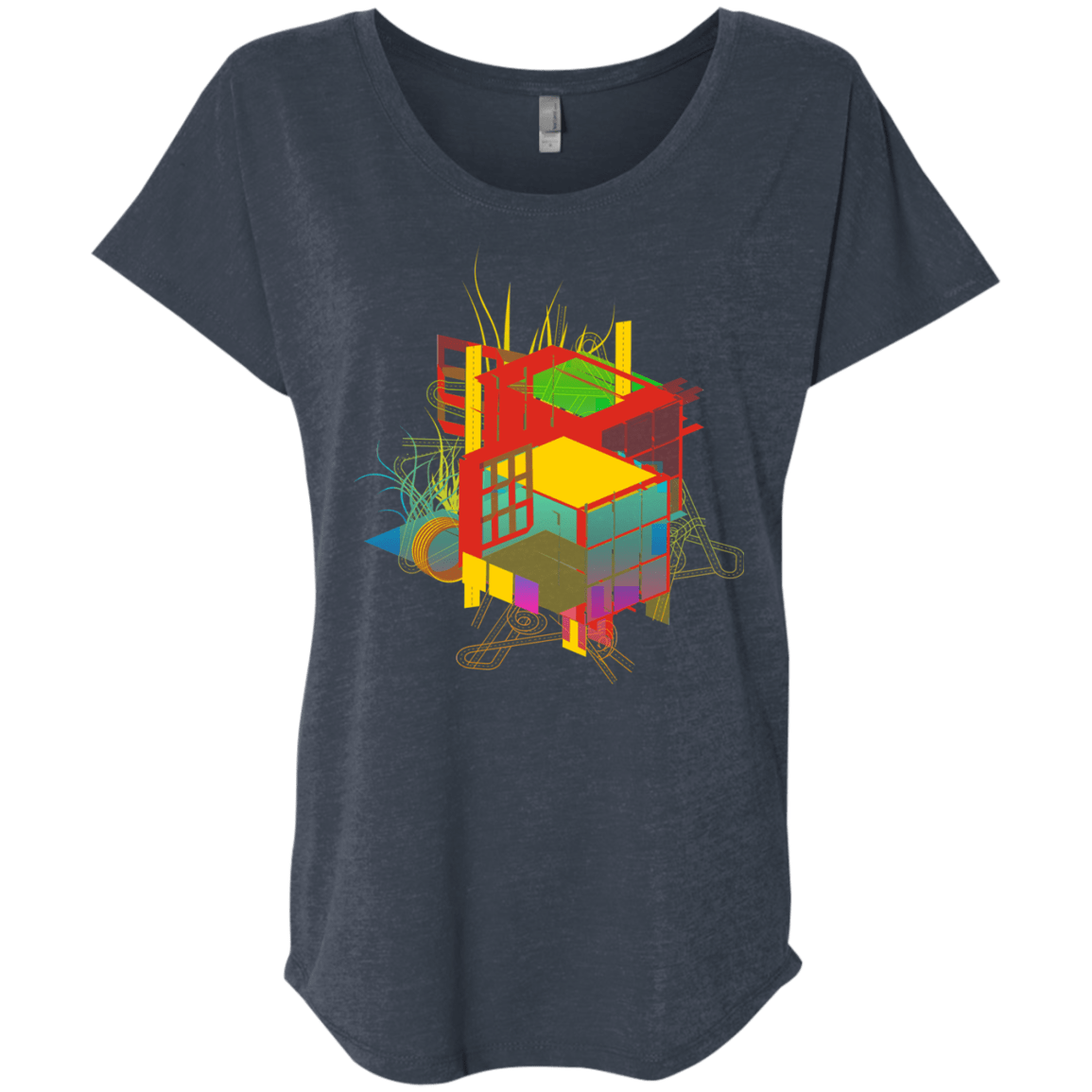 T-Shirts Vintage Navy / X-Small Rubik's Building Triblend Dolman Sleeve