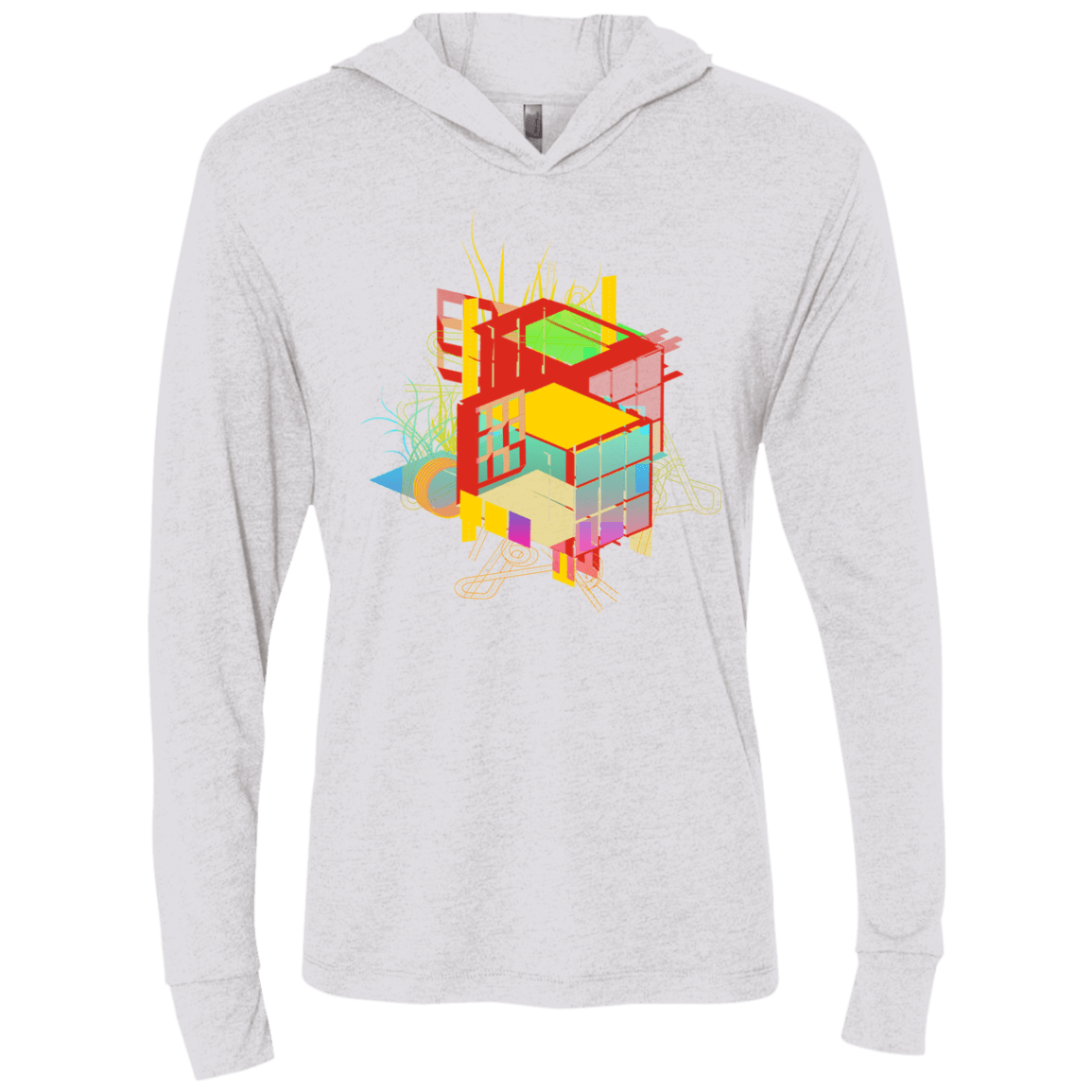 T-Shirts Heather White / X-Small Rubik's Building Triblend Long Sleeve Hoodie Tee