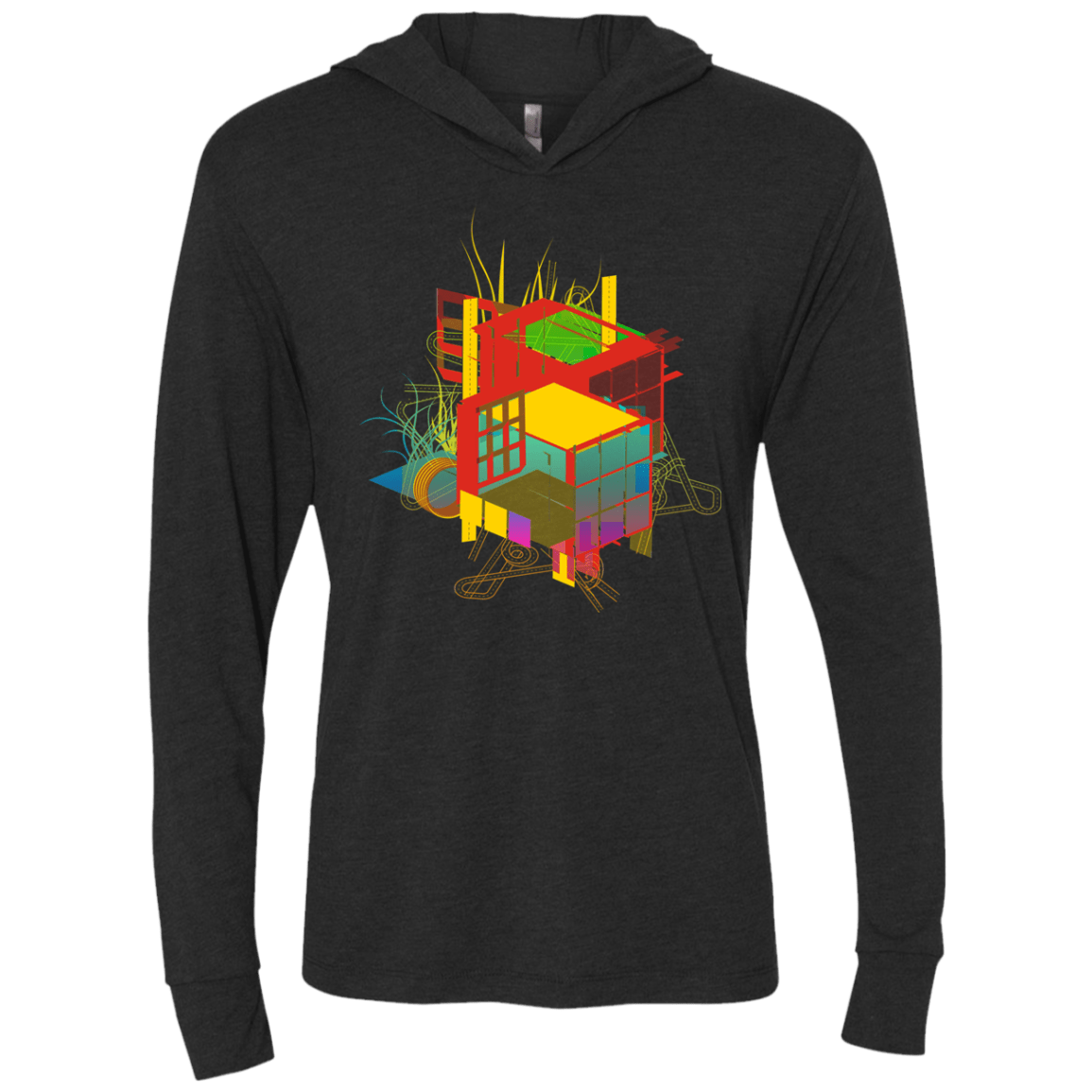 T-Shirts Vintage Black / X-Small Rubik's Building Triblend Long Sleeve Hoodie Tee
