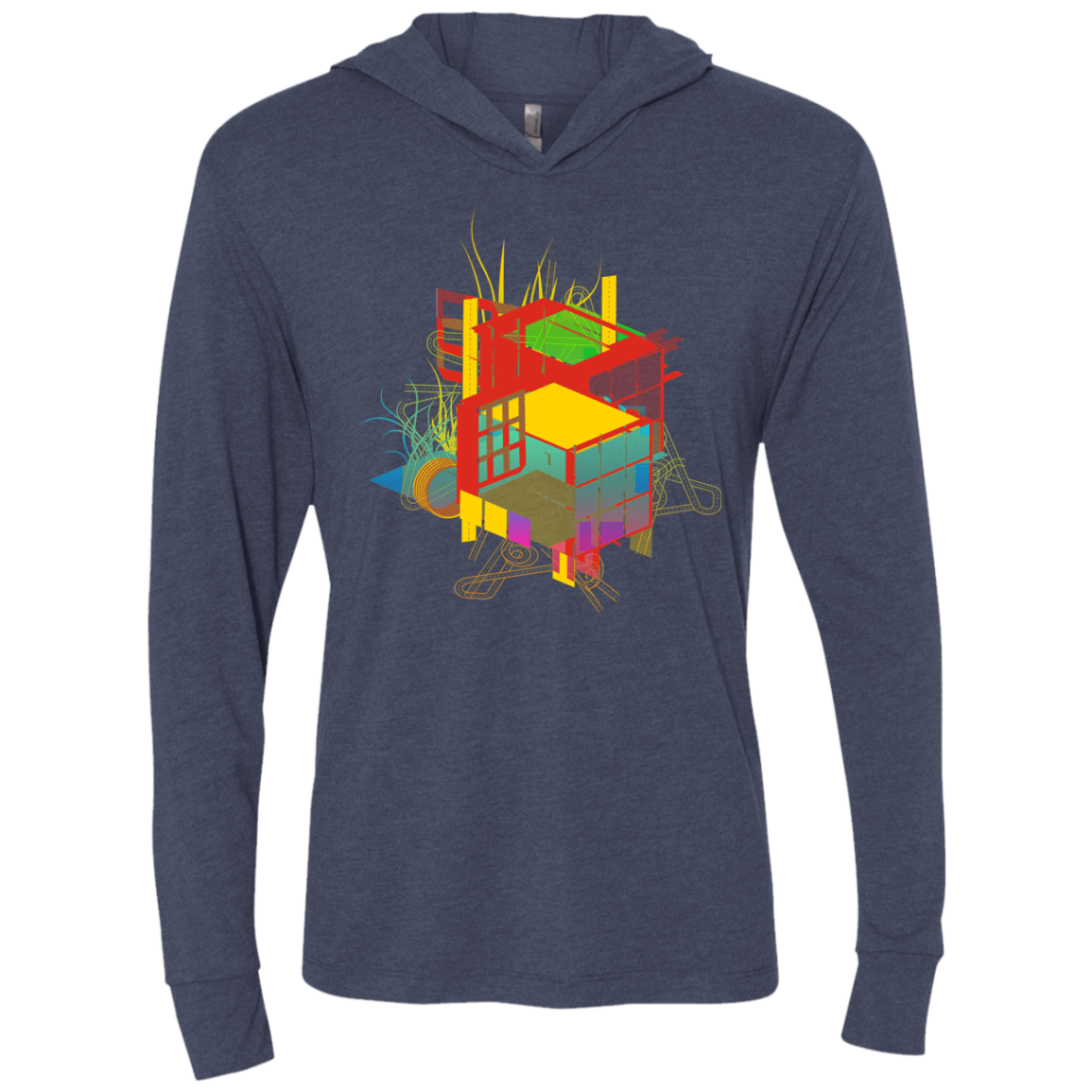 T-Shirts Vintage Navy / X-Small Rubik's Building Triblend Long Sleeve Hoodie Tee