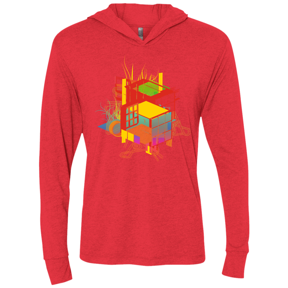 T-Shirts Vintage Red / X-Small Rubik's Building Triblend Long Sleeve Hoodie Tee