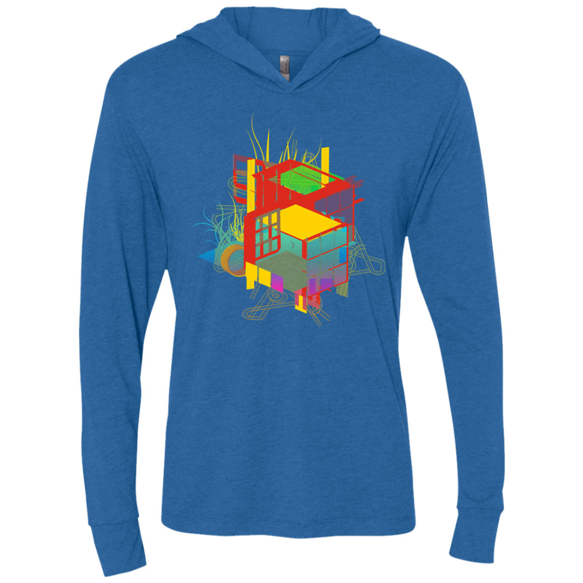 T-Shirts Vintage Royal / X-Small Rubik's Building Triblend Long Sleeve Hoodie Tee