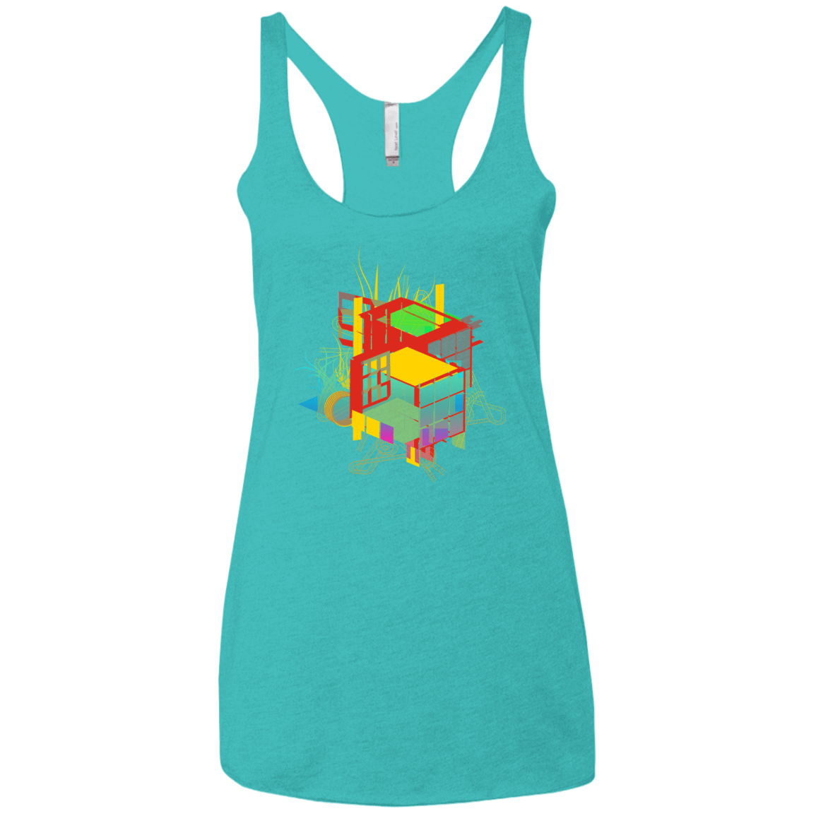T-Shirts Tahiti Blue / X-Small Rubik's Building Women's Triblend Racerback Tank