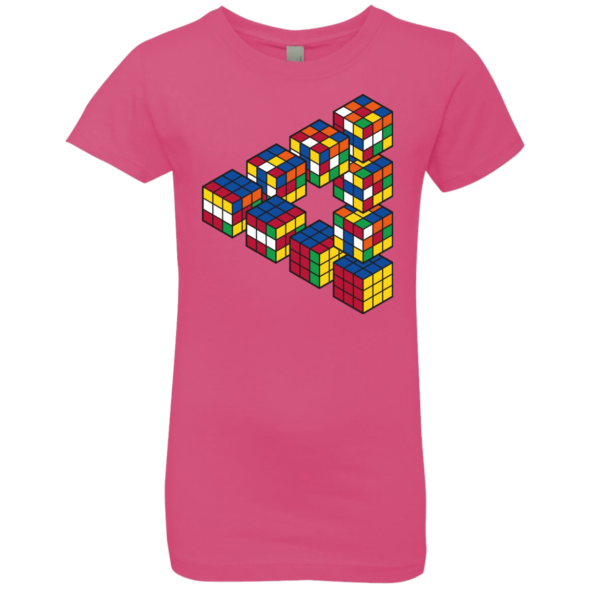 T-Shirts Hot Pink / YXS Rubiks Cube Penrose Triangle Girls Premium T-Shirt
