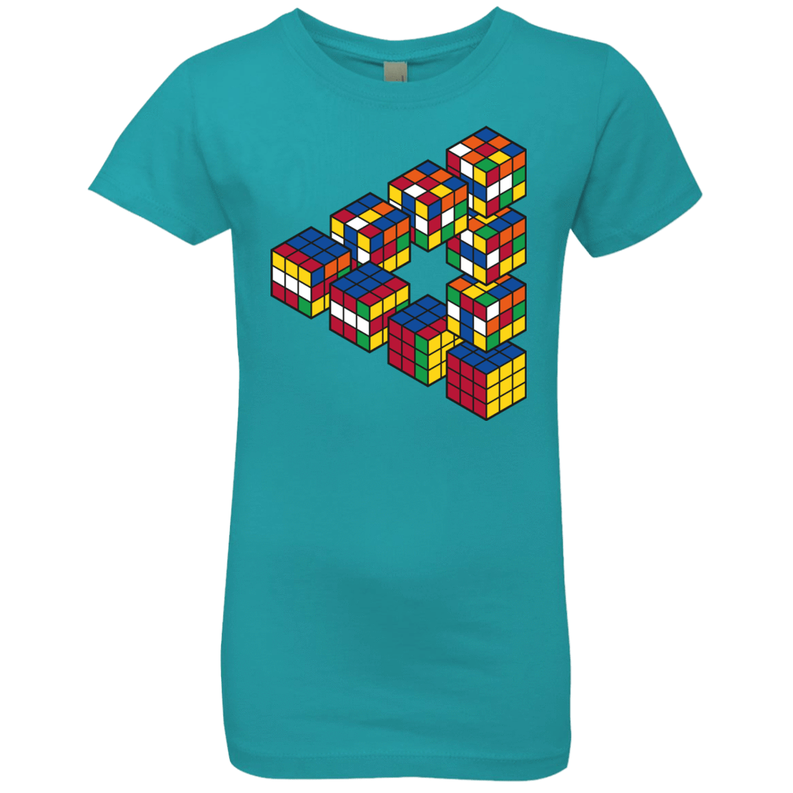 T-Shirts Tahiti Blue / YXS Rubiks Cube Penrose Triangle Girls Premium T-Shirt