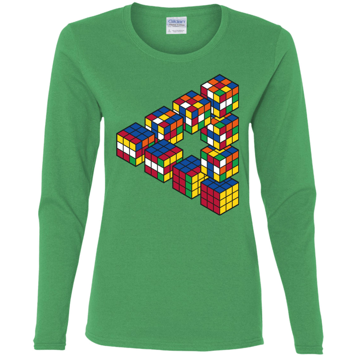 T-Shirts Irish Green / S Rubiks Cube Penrose Triangle Women's Long Sleeve T-Shirt