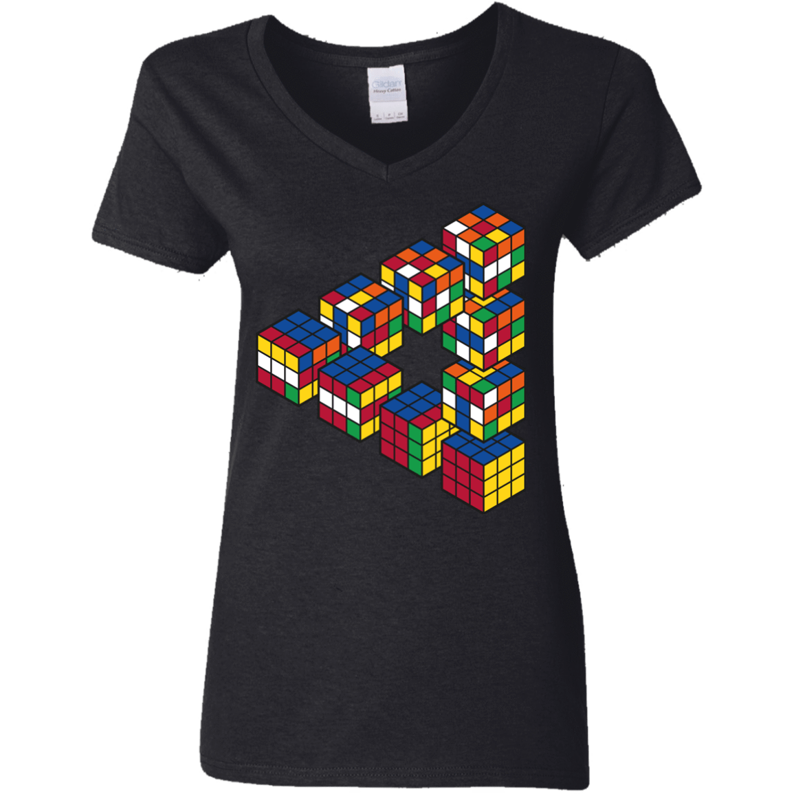 T-Shirts Black / S Rubiks Cube Penrose Triangle Women's V-Neck T-Shirt