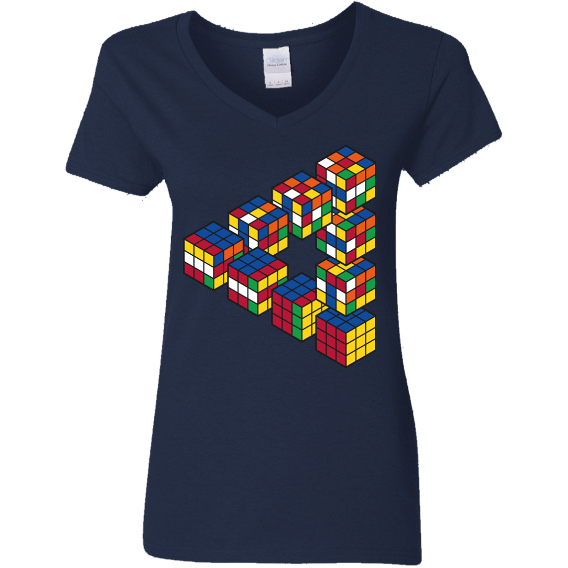 T-Shirts Navy / S Rubiks Cube Penrose Triangle Women's V-Neck T-Shirt