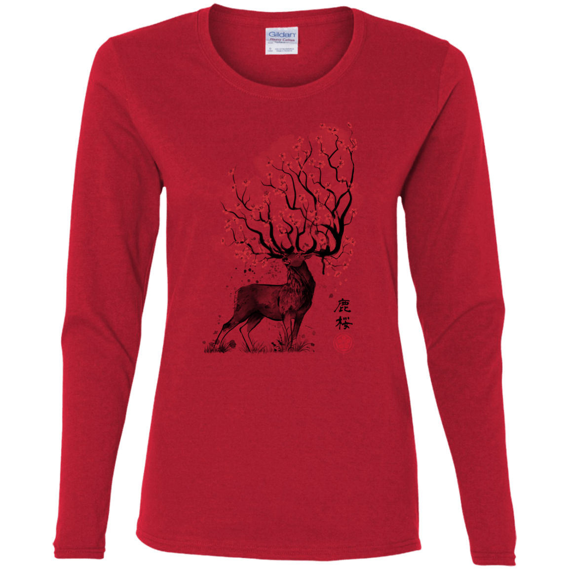 T-Shirts Red / S Sakura Deer Women's Long Sleeve T-Shirt