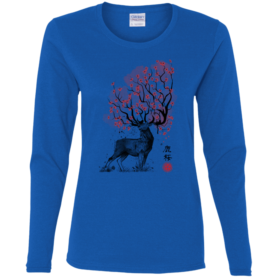 T-Shirts Royal / S Sakura Deer Women's Long Sleeve T-Shirt