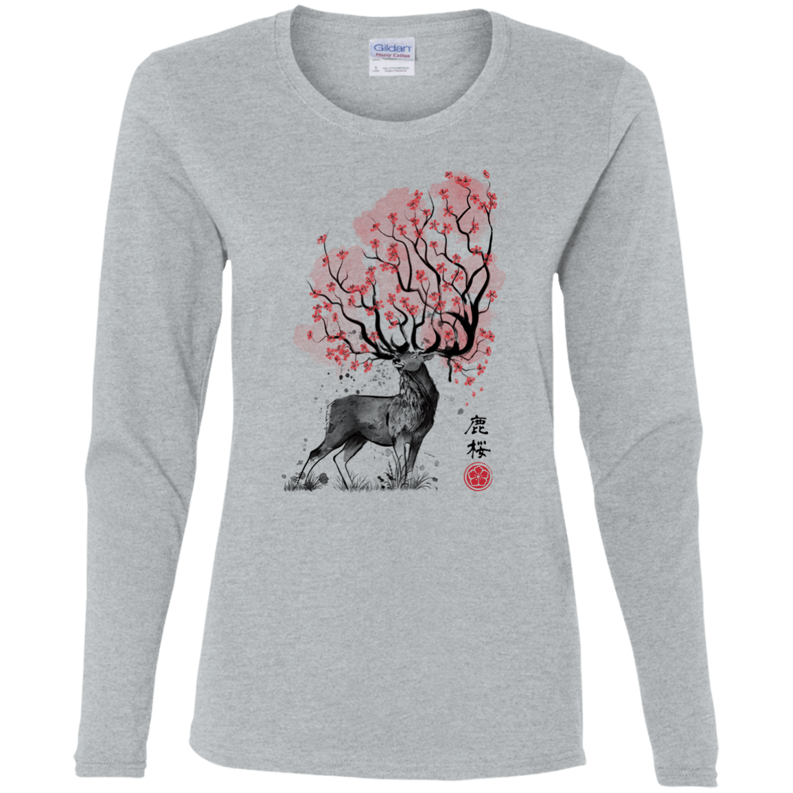 T-Shirts Sport Grey / S Sakura Deer Women's Long Sleeve T-Shirt