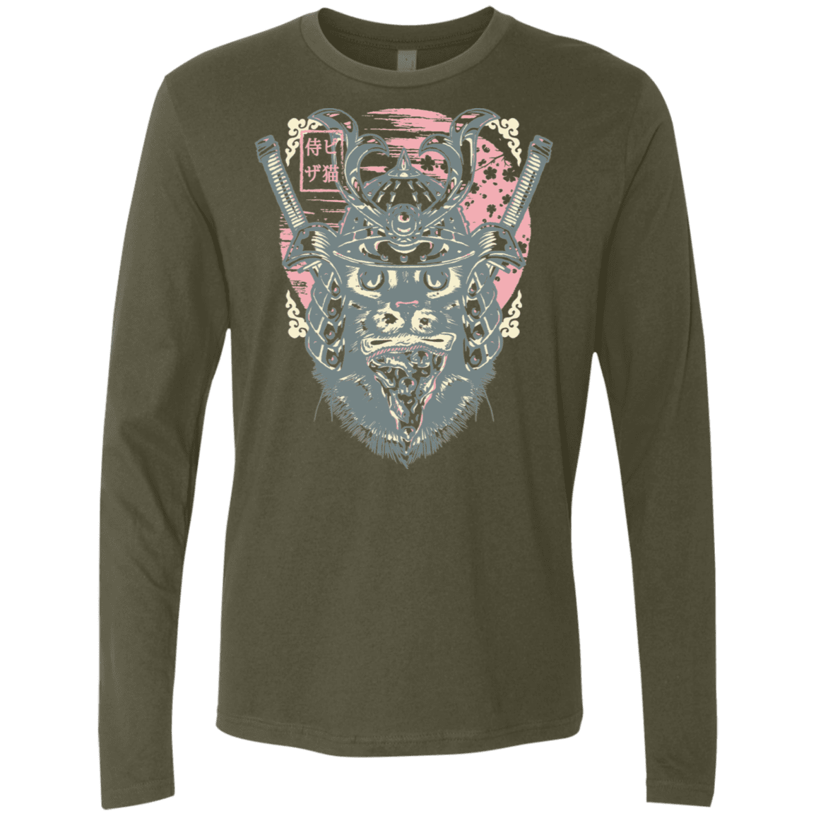 T-Shirts Military Green / S Samurai Pizza Cat Men's Premium Long Sleeve