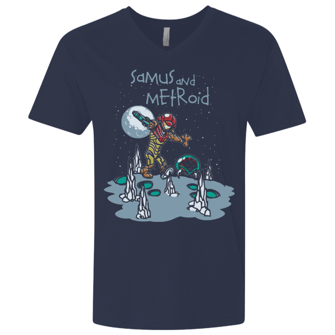 T-Shirts Midnight Navy / X-Small Samus and Metroid Men's Premium V-Neck