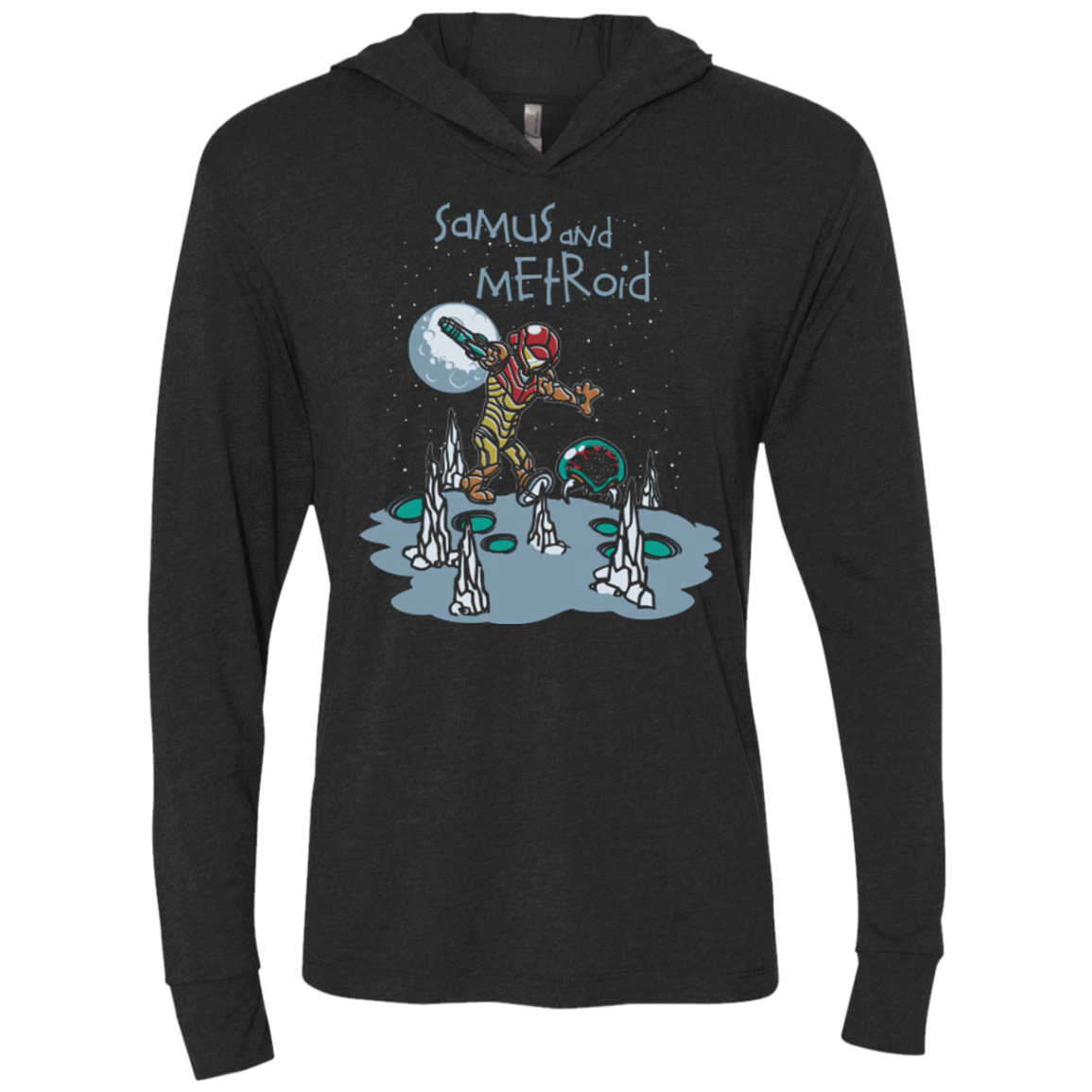 T-Shirts Vintage Black / X-Small Samus and Metroid Triblend Long Sleeve Hoodie Tee