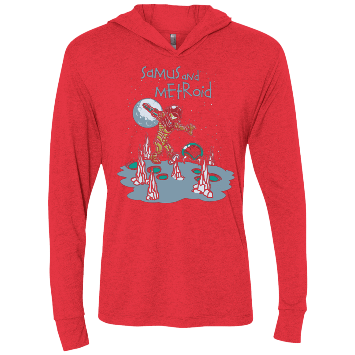 T-Shirts Vintage Red / X-Small Samus and Metroid Triblend Long Sleeve Hoodie Tee