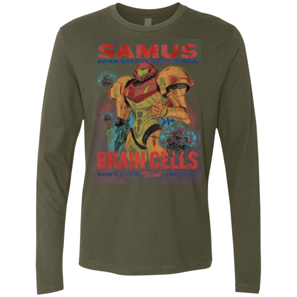 T-Shirts Military Green / Small Samus Aran Propaganda Men's Premium Long Sleeve