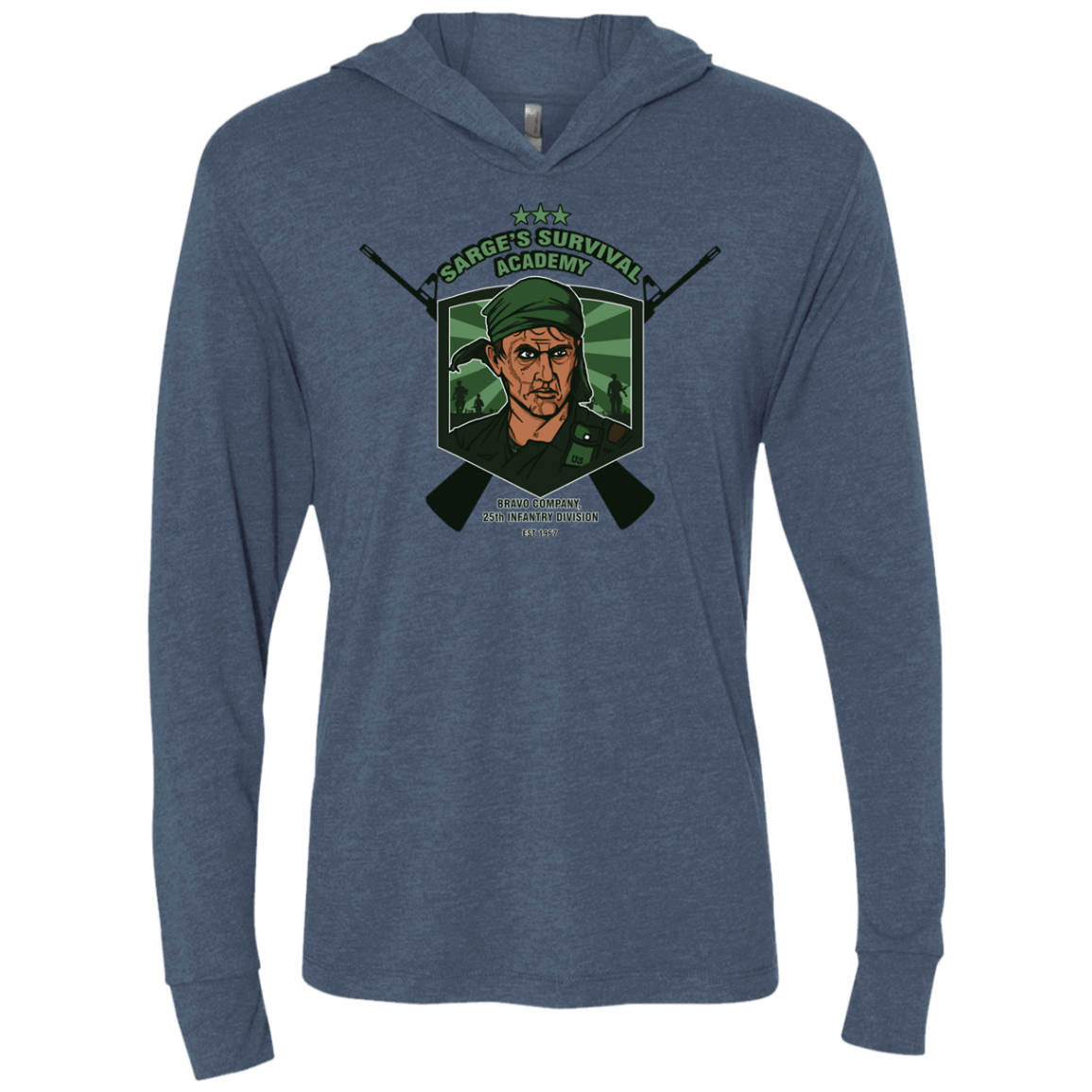 T-Shirts Indigo / X-Small Sarges Survival Triblend Long Sleeve Hoodie Tee