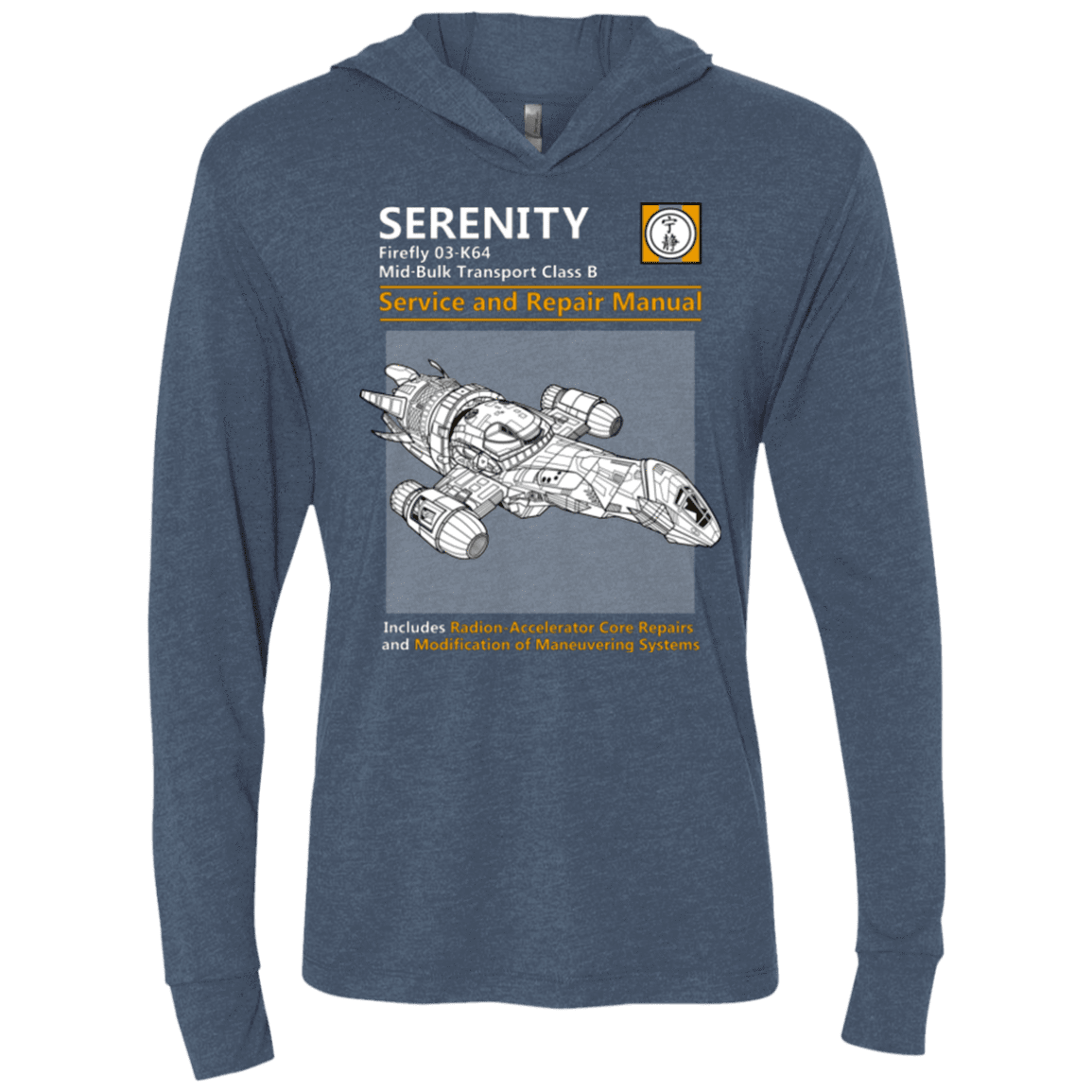 T-Shirts Indigo / X-Small Serenity Service And Repair Manual Triblend Long Sleeve Hoodie Tee