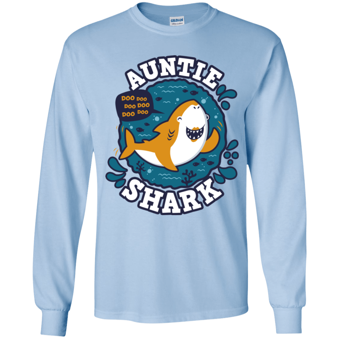 T-Shirts Light Blue / YS Shark Family Trazo - Auntie Youth Long Sleeve T-Shirt