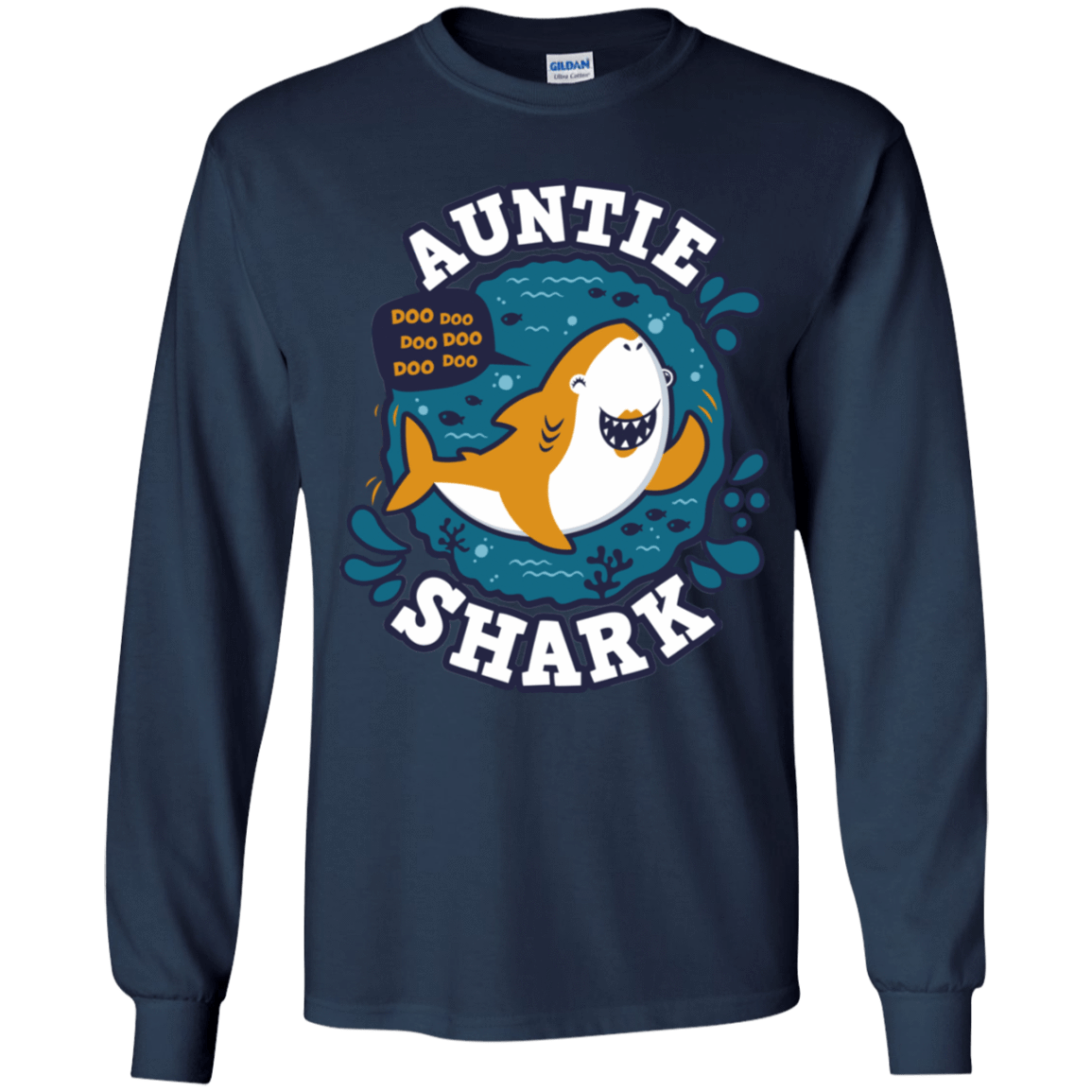 T-Shirts Navy / YS Shark Family Trazo - Auntie Youth Long Sleeve T-Shirt
