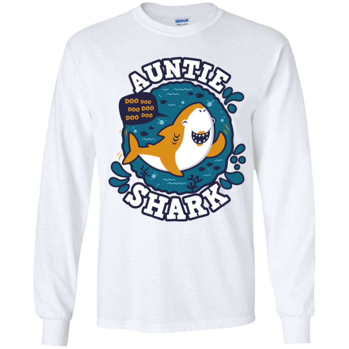 T-Shirts White / YS Shark Family Trazo - Auntie Youth Long Sleeve T-Shirt