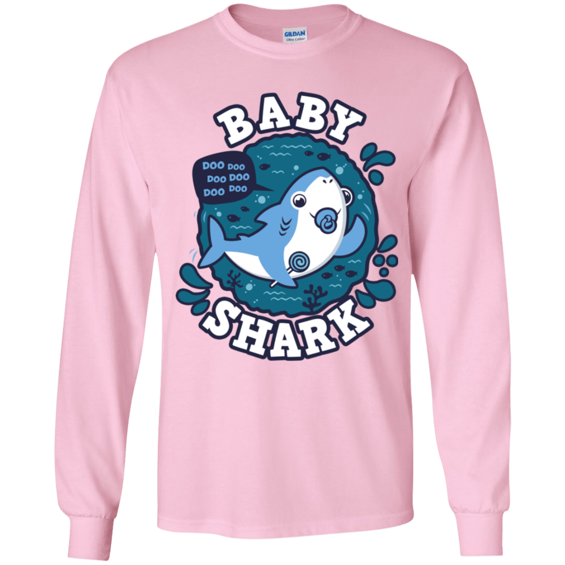 T-Shirts Light Pink / YS Shark Family trazo - Baby Boy chupete Youth Long Sleeve T-Shirt