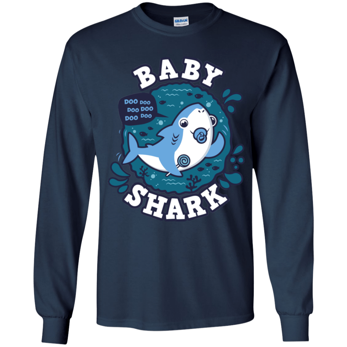 T-Shirts Navy / YS Shark Family trazo - Baby Boy chupete Youth Long Sleeve T-Shirt