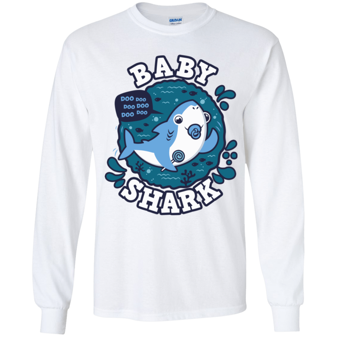 T-Shirts White / YS Shark Family trazo - Baby Boy chupete Youth Long Sleeve T-Shirt