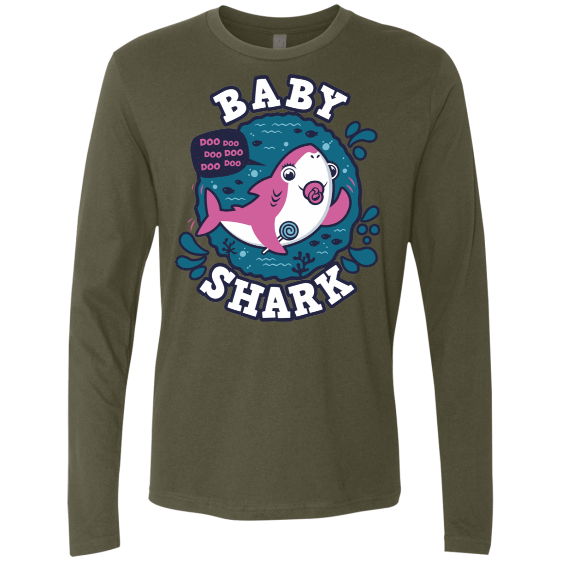 T-Shirts Military Green / S Shark Family trazo - Baby Girl chupete Men's Premium Long Sleeve