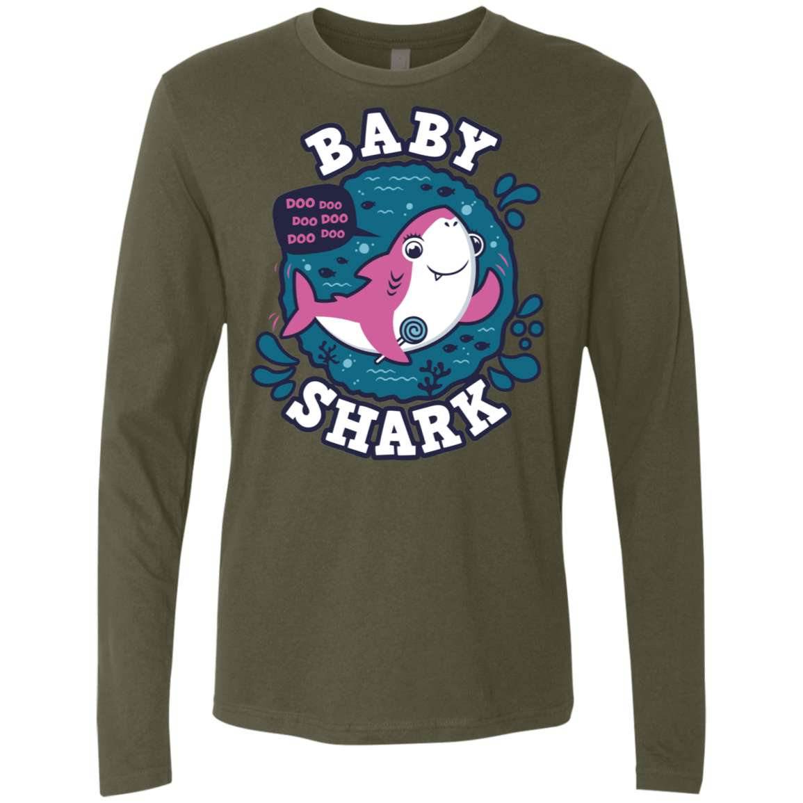 T-Shirts Military Green / S Shark Family trazo - Baby Girl Men's Premium Long Sleeve