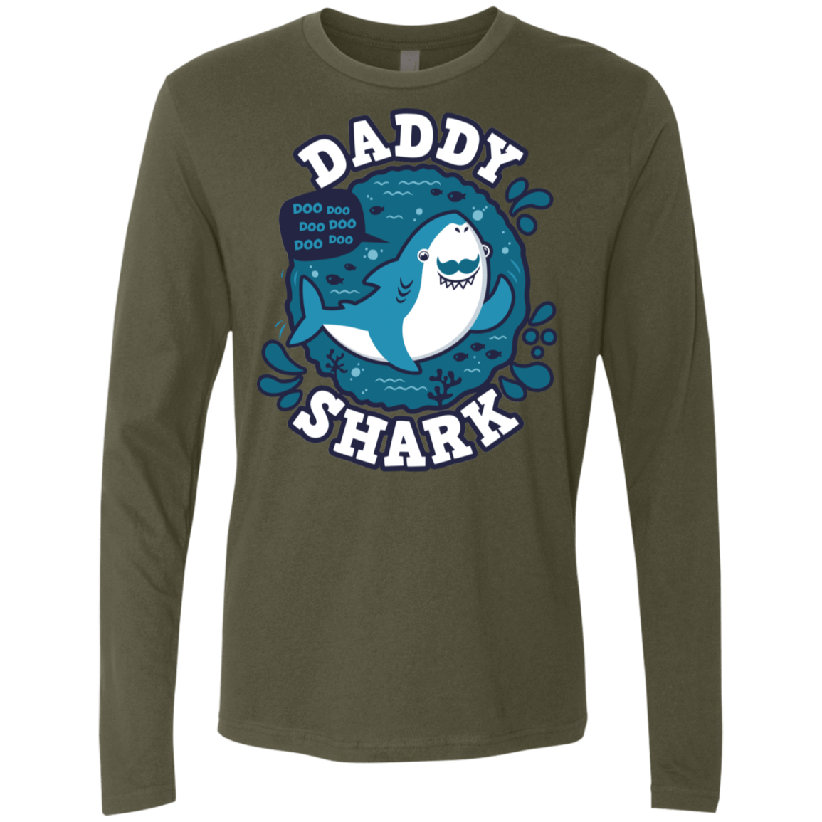 T-Shirts Military Green / S Shark Family trazo - Daddy Men's Premium Long Sleeve
