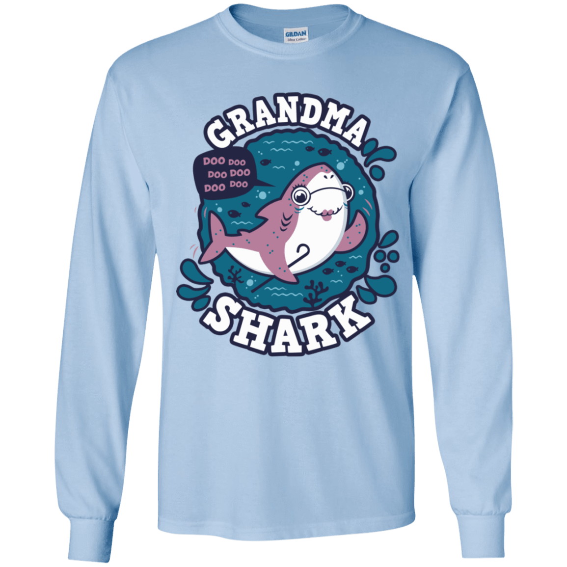 T-Shirts Light Blue / YS Shark Family trazo - Grandma Youth Long Sleeve T-Shirt