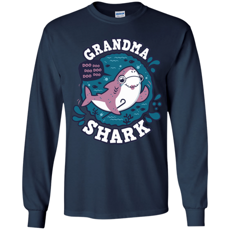 T-Shirts Navy / YS Shark Family trazo - Grandma Youth Long Sleeve T-Shirt