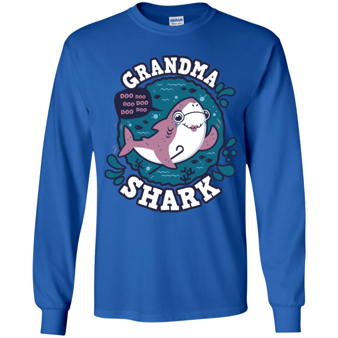 T-Shirts Royal / YS Shark Family trazo - Grandma Youth Long Sleeve T-Shirt