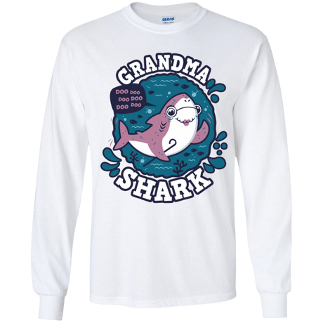 T-Shirts White / YS Shark Family trazo - Grandma Youth Long Sleeve T-Shirt