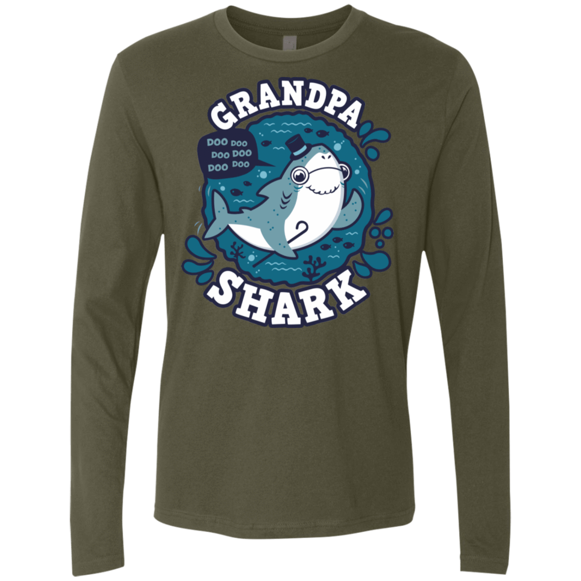 T-Shirts Military Green / S Shark Family trazo - Grandpa Men's Premium Long Sleeve