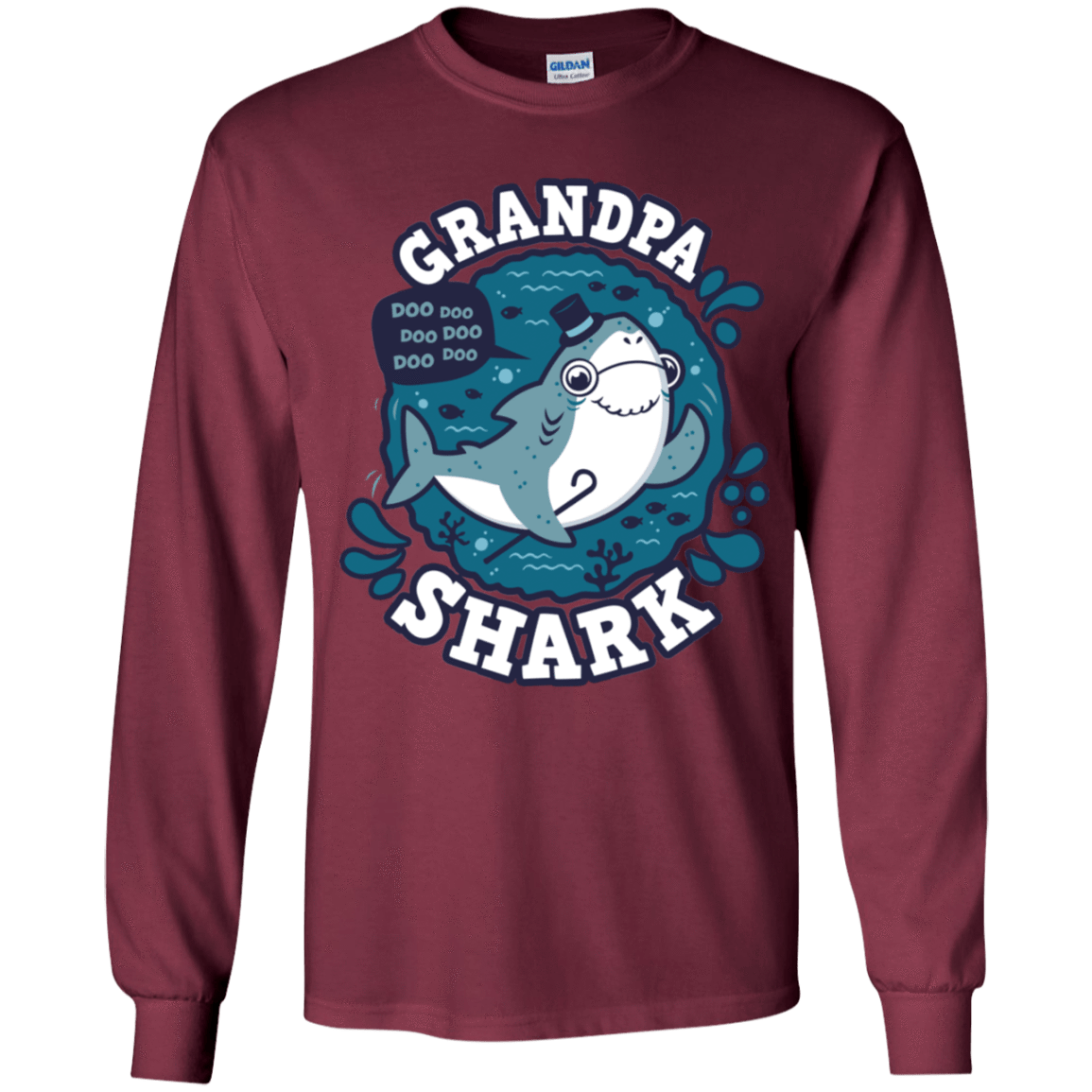 T-Shirts Maroon / YS Shark Family trazo - Grandpa Youth Long Sleeve T-Shirt