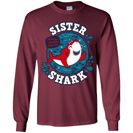 T-Shirts Maroon / YS Shark Family trazo - Sister Youth Long Sleeve T-Shirt