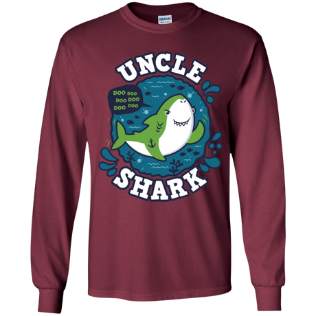 T-Shirts Maroon / YS Shark Family trazo - Uncle Youth Long Sleeve T-Shirt