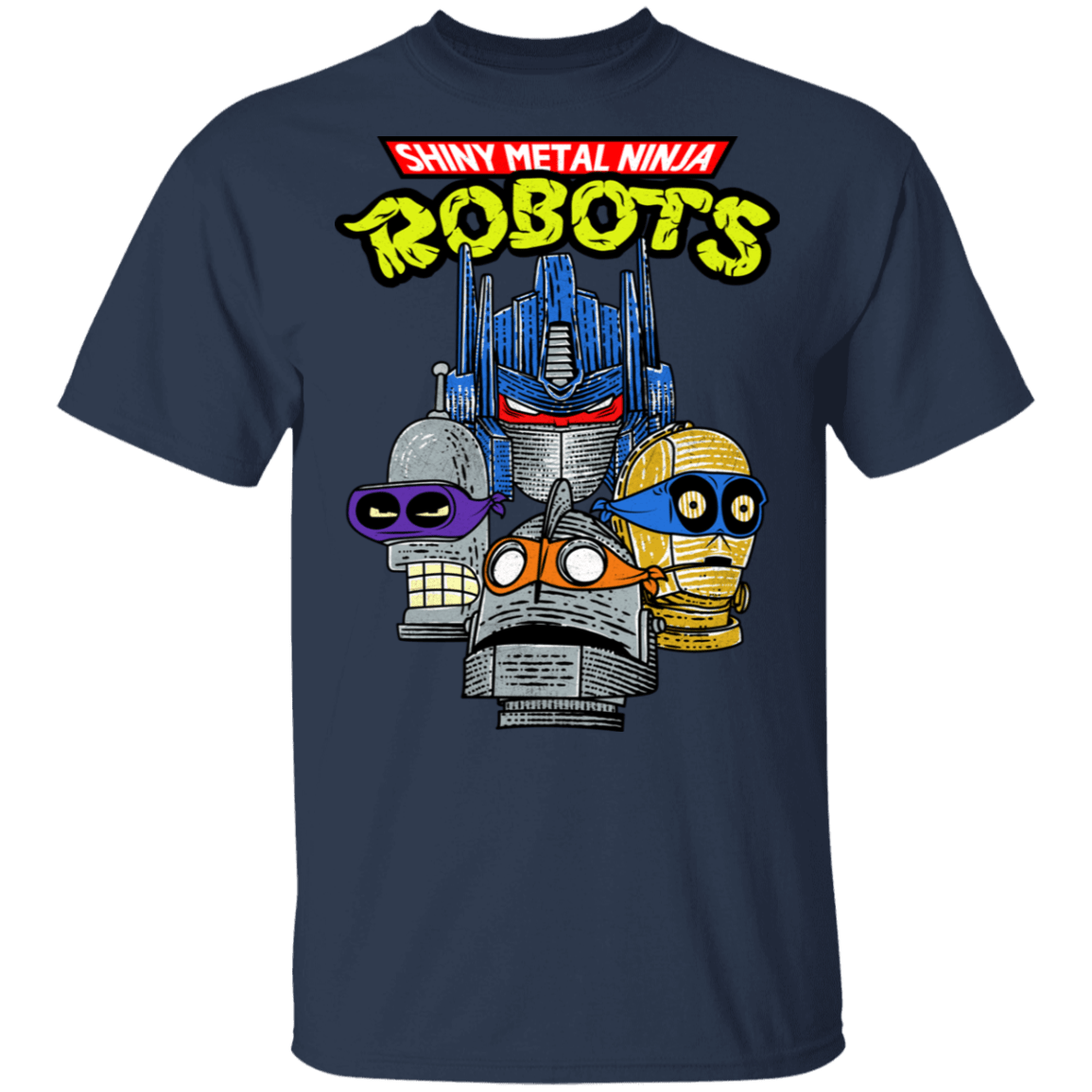 T-Shirts Navy / S Shiny Metal Ninja Robots T-Shirt
