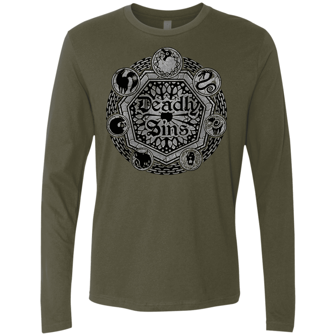 T-Shirts Military Green / S Sins Shield Men's Premium Long Sleeve