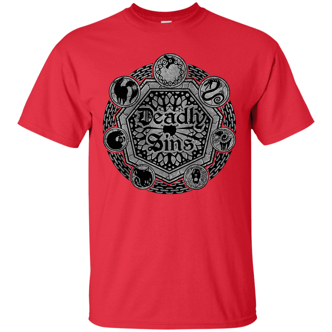 T-Shirts Red / S Sins Shield T-Shirt