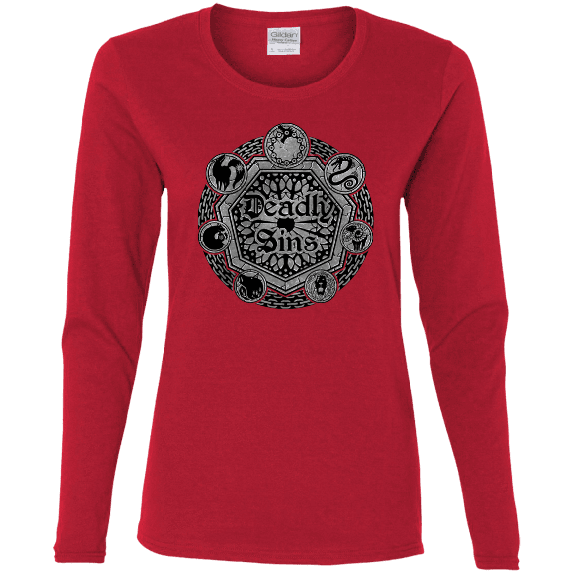 T-Shirts Red / S Sins Shield Women's Long Sleeve T-Shirt