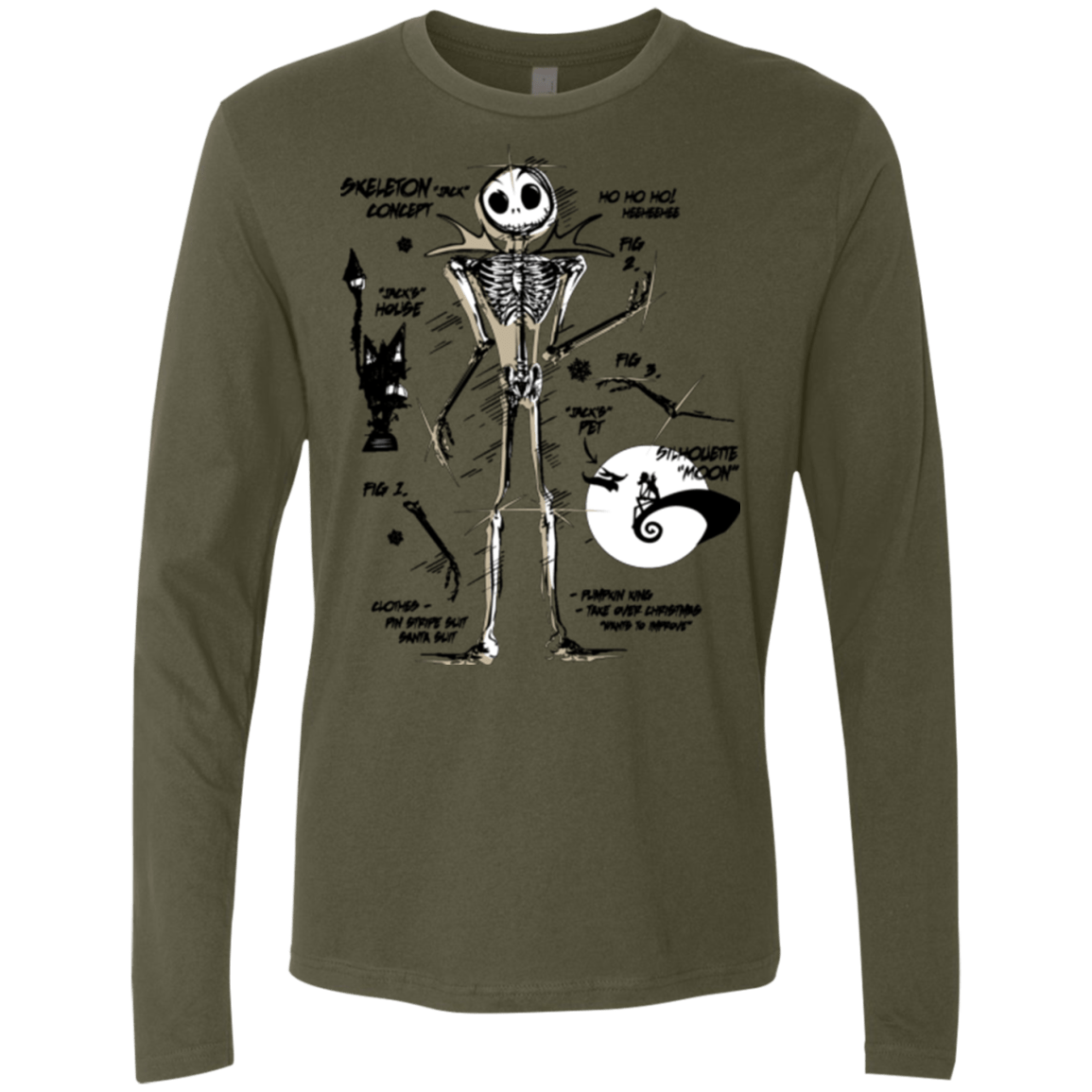 T-Shirts Military Green / Small Skeleton Concept Men's Premium Long Sleeve