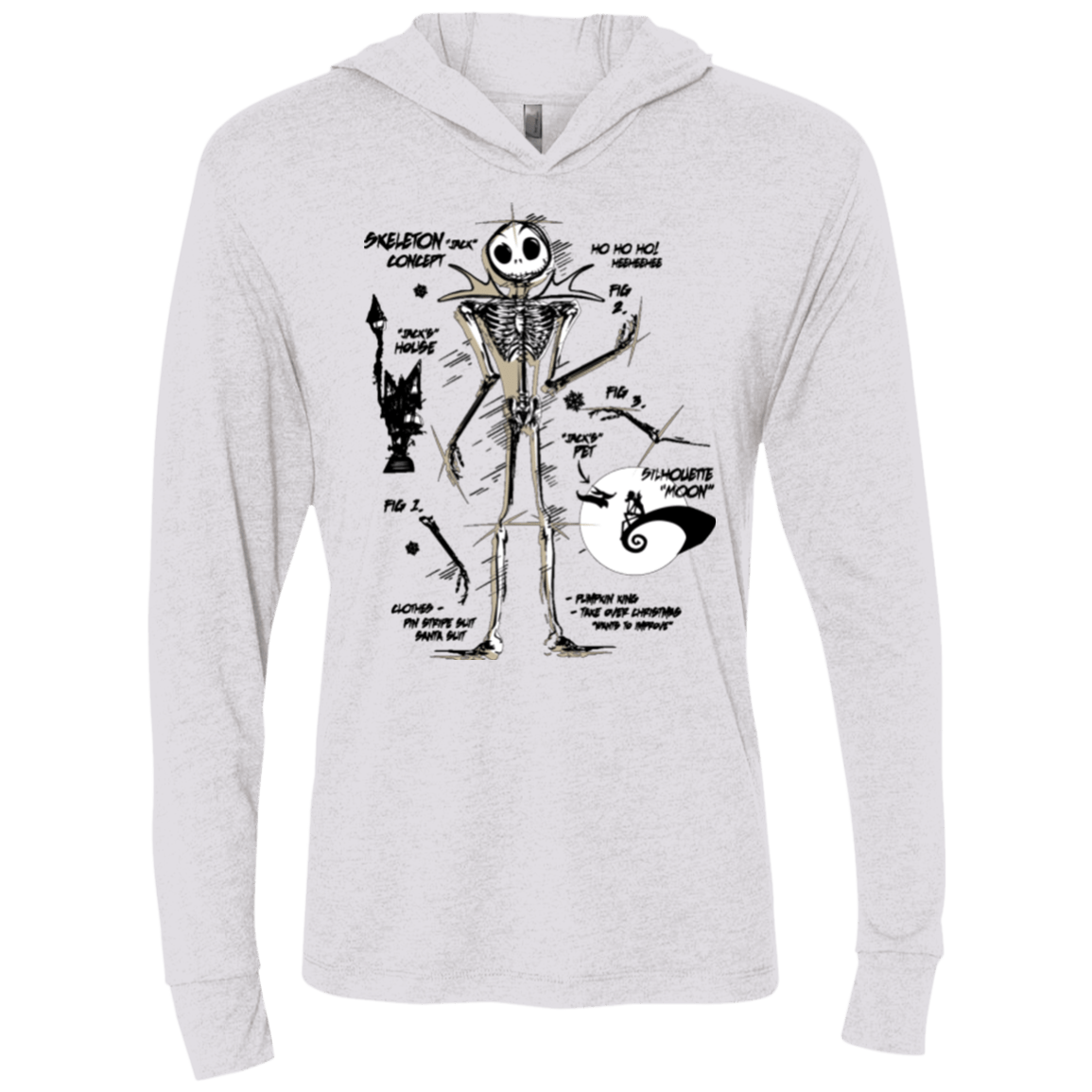T-Shirts Heather White / X-Small Skeleton Concept Triblend Long Sleeve Hoodie Tee