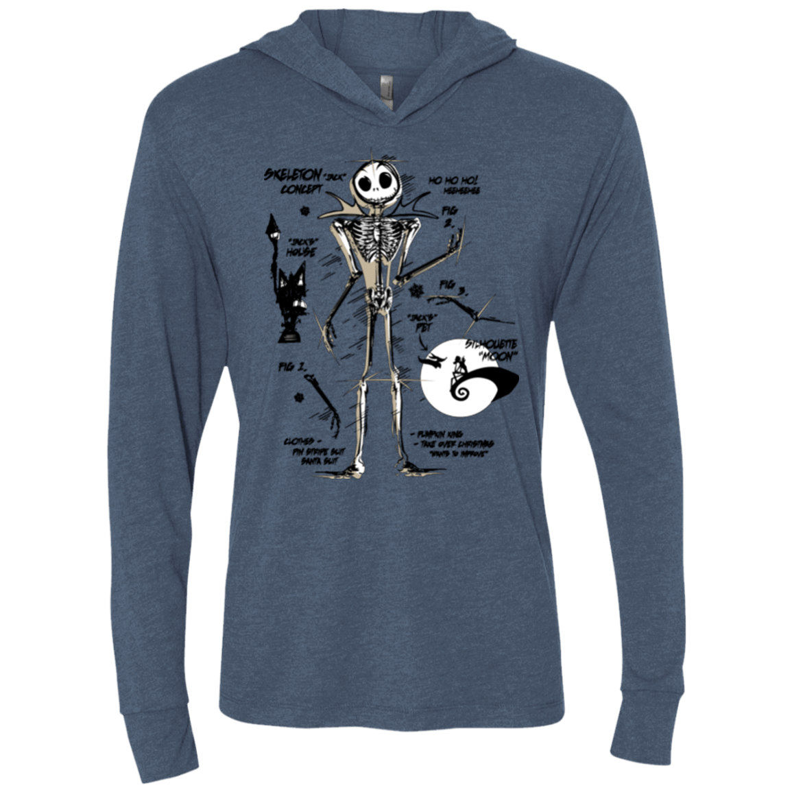 T-Shirts Indigo / X-Small Skeleton Concept Triblend Long Sleeve Hoodie Tee