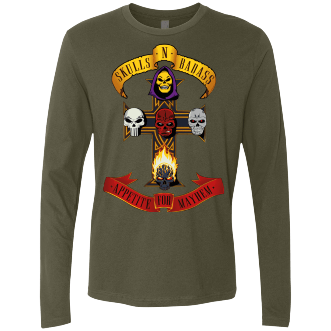 T-Shirts Military Green / Small Skull And Badass Men's Premium Long Sleeve